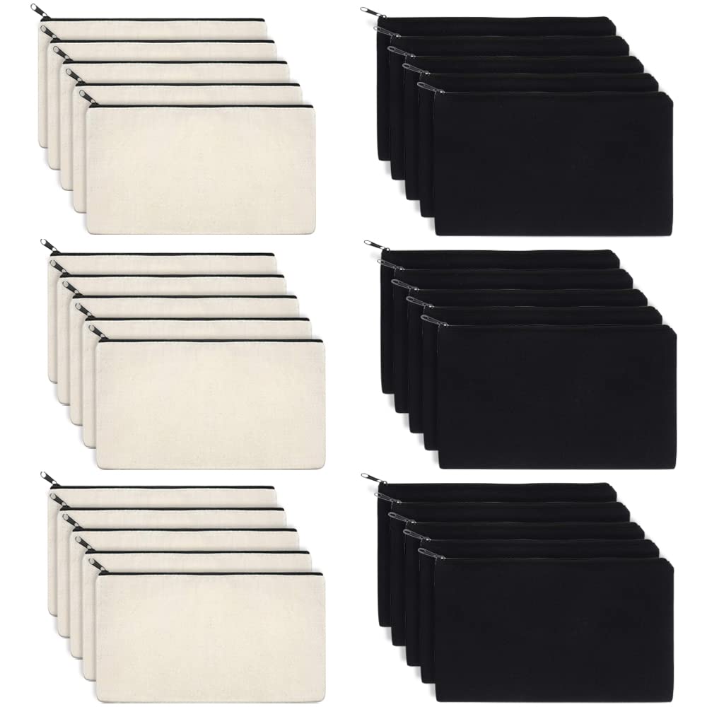 BOJVESH 30Pcs Canvas Zipper Pouch Bags, DIY Craft Blank Makeup Bags, Canvas Pencil Case Cosmetic Pouch for DIY Craft Travel Storage Pencil Bag Coin Bag Sublimation (Beige and Black) — image 1