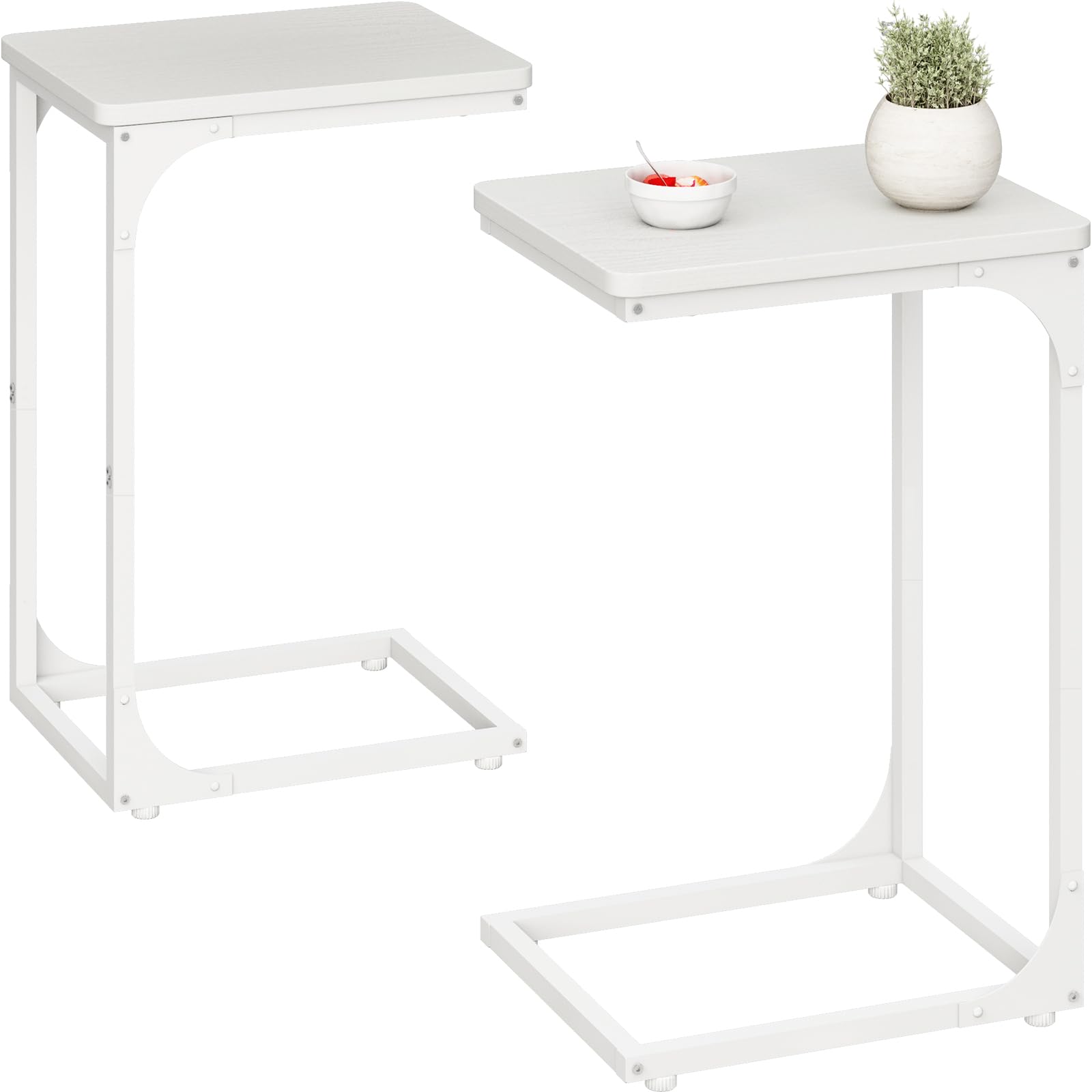 Photo 1 of QEEIG C Table Side Table Set of 2 Living Room Sets C Shaped Couch Tray End Tables Modern, White (017-30-002WW)