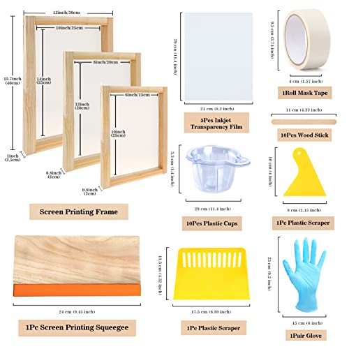 Aoibrloy Screen Printing Kit with 6 Fabric Screen Printing Ink and 4