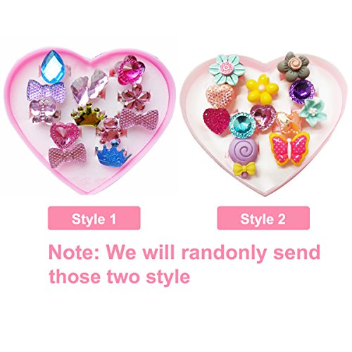 IDOXE 17pcs Value Set Baby Jewelry Set for Girls, Solid Chunky Bubblegum Beaded Necklace Bracelet with Cartoon Animal Flowers Fruit Rings Box Baby Girl Party Play Jewelry - Thumbnail 4