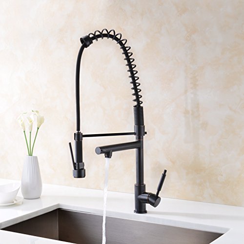 Oversized Kitchen Faucet with Pull Down Sprayer Delle Rosa Heavy-Duty Commercial Style Single Handle Spring Pre-rinse Farm Sink Faucets Oil Rubbed Bronze
