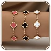 HAITTY 18K Gold Plated Clover Bracelet Set for Women White/Black/Gold/Silver/Green/Pink Adjustable Link Double-Sided Lucky Bracelets Trendy Bracelets Set Jewelry Gifts for Women Men