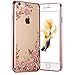 iPhone 6 Case, FYee [Secret Garden Series] Slim Dual Flexible TPU Rubber Back Cover with Clear Fower Bling Glitter Stone Diamond Case for iPhone 6 / 6s 4.7 inch - Rose Gold Edge