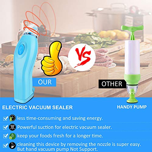 Sous Vide Bags Kit Handheld Vacuum Sealer BPA Free 15 Reusable Vacuum Sealer Bags 1 Vacuum Wine Stopper 2 Sealing Clips 4 Sous Vide Clips for Food Preservation Kitchen Homemaker (Blue)