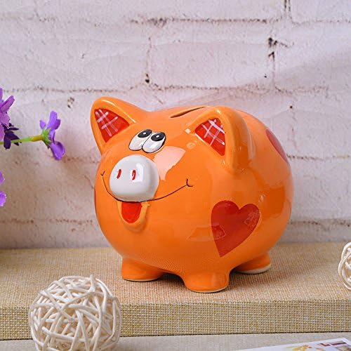 ZCHING Ceramic Pig Piggy Bank Savings Coin Banks Personalized Nursery Decor for Kids Baby Girl Gift (style2-orange)