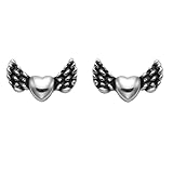 Stainless Steel Heart & Angel Wings Stud Earrings