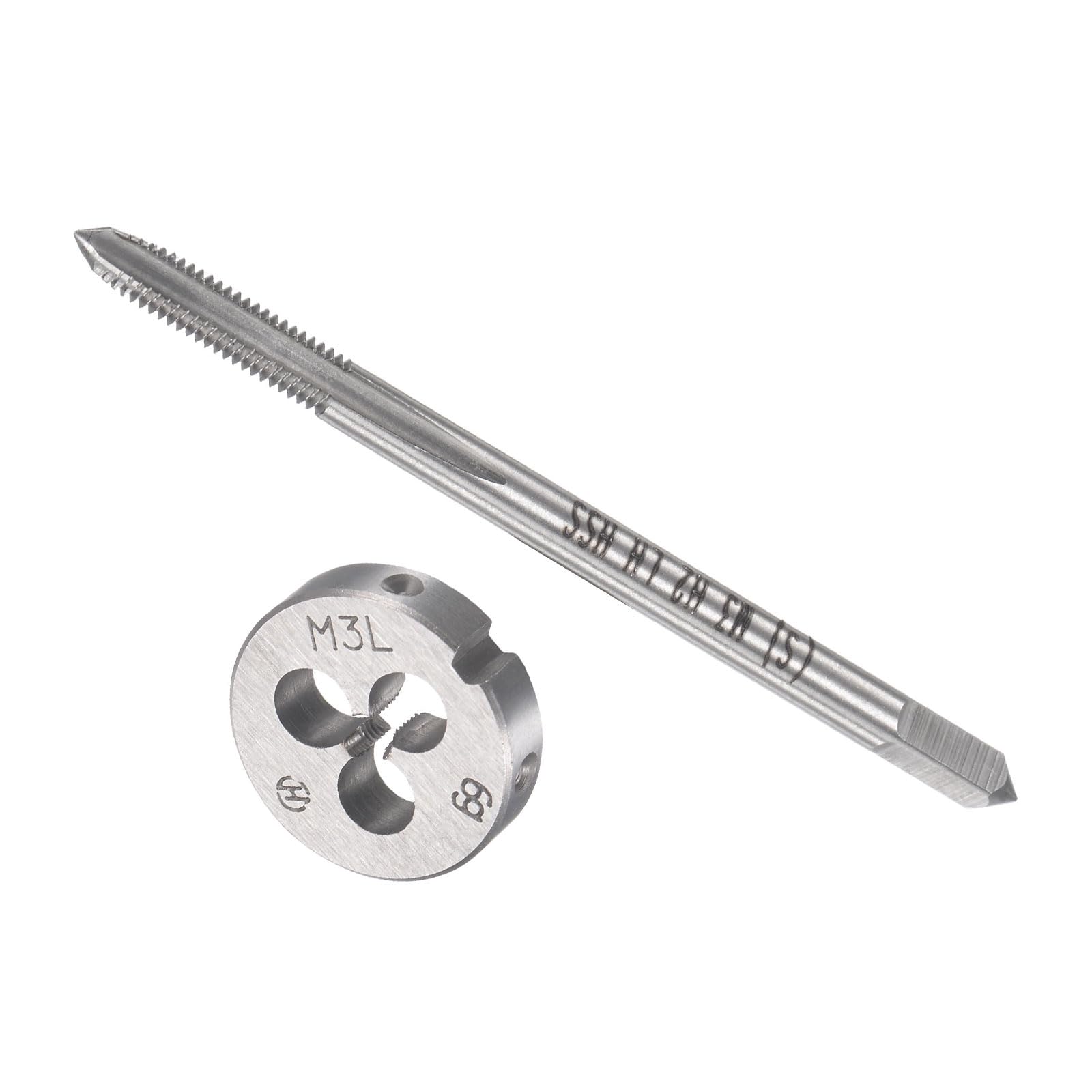 CoCud Tap and Die Set, M3 x 0.5 Thread, Left Hand Metric High-Speed Steel Machine Screw Tap & Round Die Tool Kit - (Applications: for Threading Tapping Repairing), 1-Set