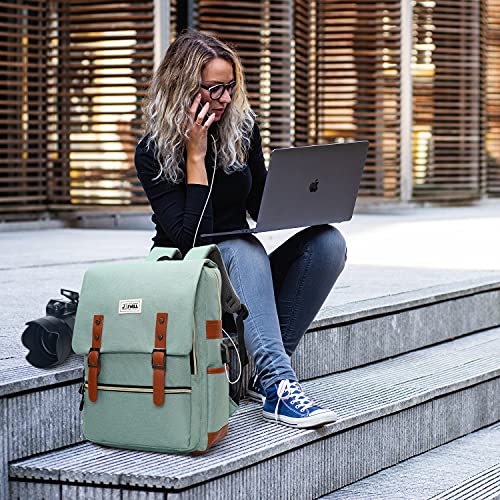 JOYHILL Slim Vintage Laptop Backpack with USB Charging Port, Unisex