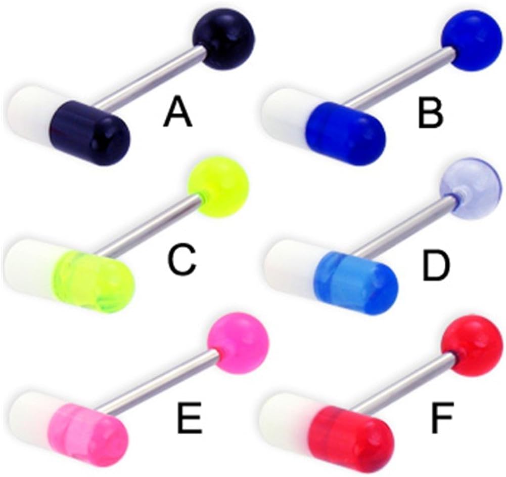 MsPiercing Acrylic Pill Tongue Ring, 14 Ga, Red F Jewelry