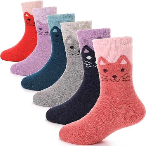 ANTSANG Kids Merino Wool Hiking Socks for Toddlers Boys Girls Warm Thick Thermal Crew Boot Heavy Cozy Gift Socks 6 Pairs