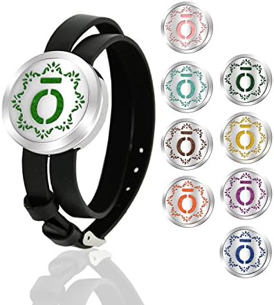 Aromatherapy Essential Oil Diffuser Bracelet Expandable Wire Bangle, Girls Women Jewelry Gift, COSCOD Stainless Steel Aromatherapy Locket with leather band 8 Refill Pads