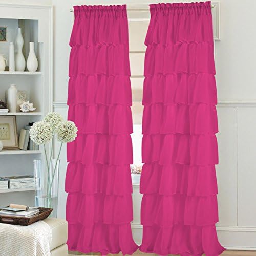 1pc Gypsy ruffled fully stitched curtain panel drape window treatment or shower curtain in 25 colors and 4 different sizes (60x84", hot pink)