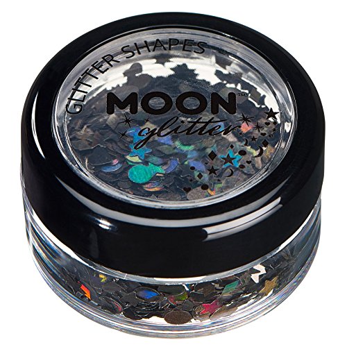 Holographic Glitter Shapes by Moon Glitter â€“ 100% Cosmetic Glitter for Face, Body, Nails, Hair and Lips - 0.10oz - Black