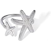 IQIC Shell Starfish Ring for Women Opening Adjustable Finger Shell Ring Irregular Ocean Series Starfish Ring Dainty Seashell Wave Stacking Rings Summer Beach Ocean Jewelry