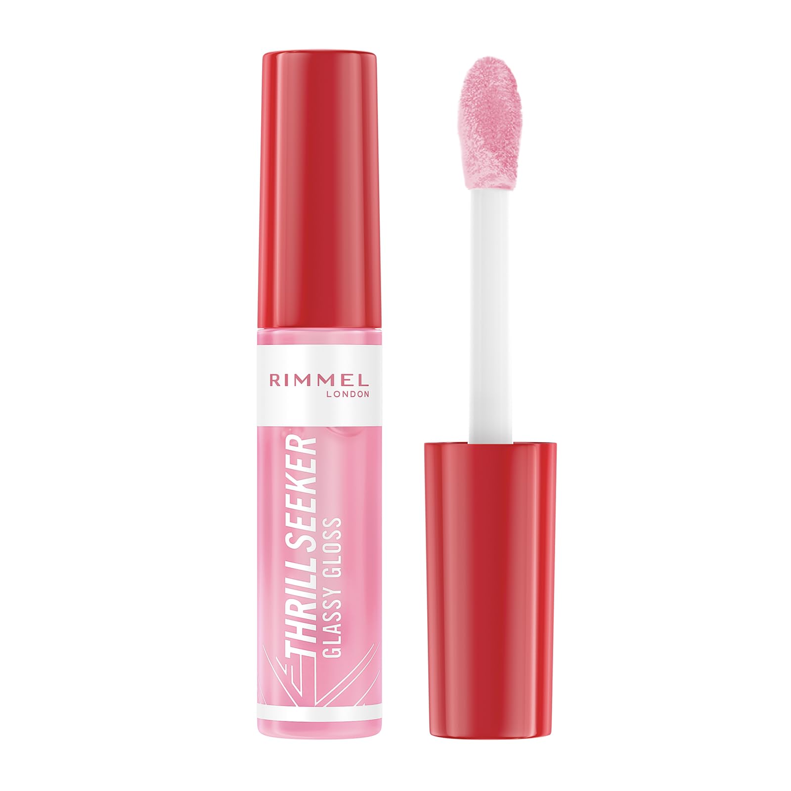 Rimmel Thrillseeker Glassy Gloss 150 Pink Candy, Hydrating Shine, Hyaluronic Acid, Anti-Oxidant Complex, Non-Sticky, Big Applicator, Healthy-Looking Lips, Delicious Scent, Vegan, Cruelty Free — image 1
