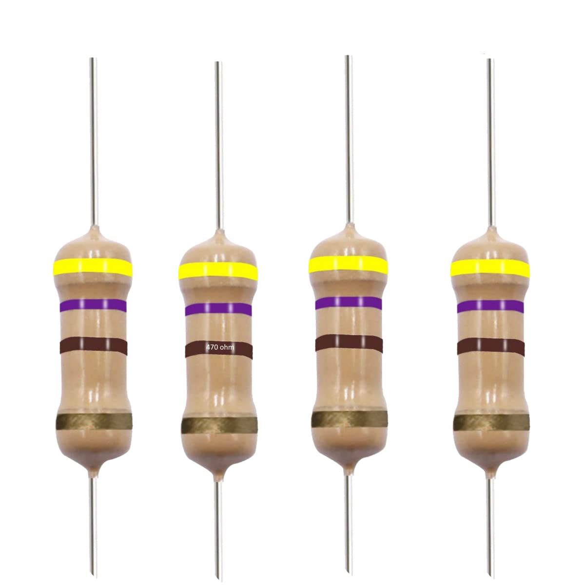 Photo 1 of California JOS 470 Ohm Carbon Film Single Fixed Resistor 1/2 W (0.5 Watts) 5% Tolerance, (470 R, 470 ohm, 470 ?) Resistor (10 PCS)