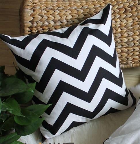 Chevron Striped Accent Decorative Cotton Canvas Throw Pillow Cover Cushion 20 X 20" (Black)