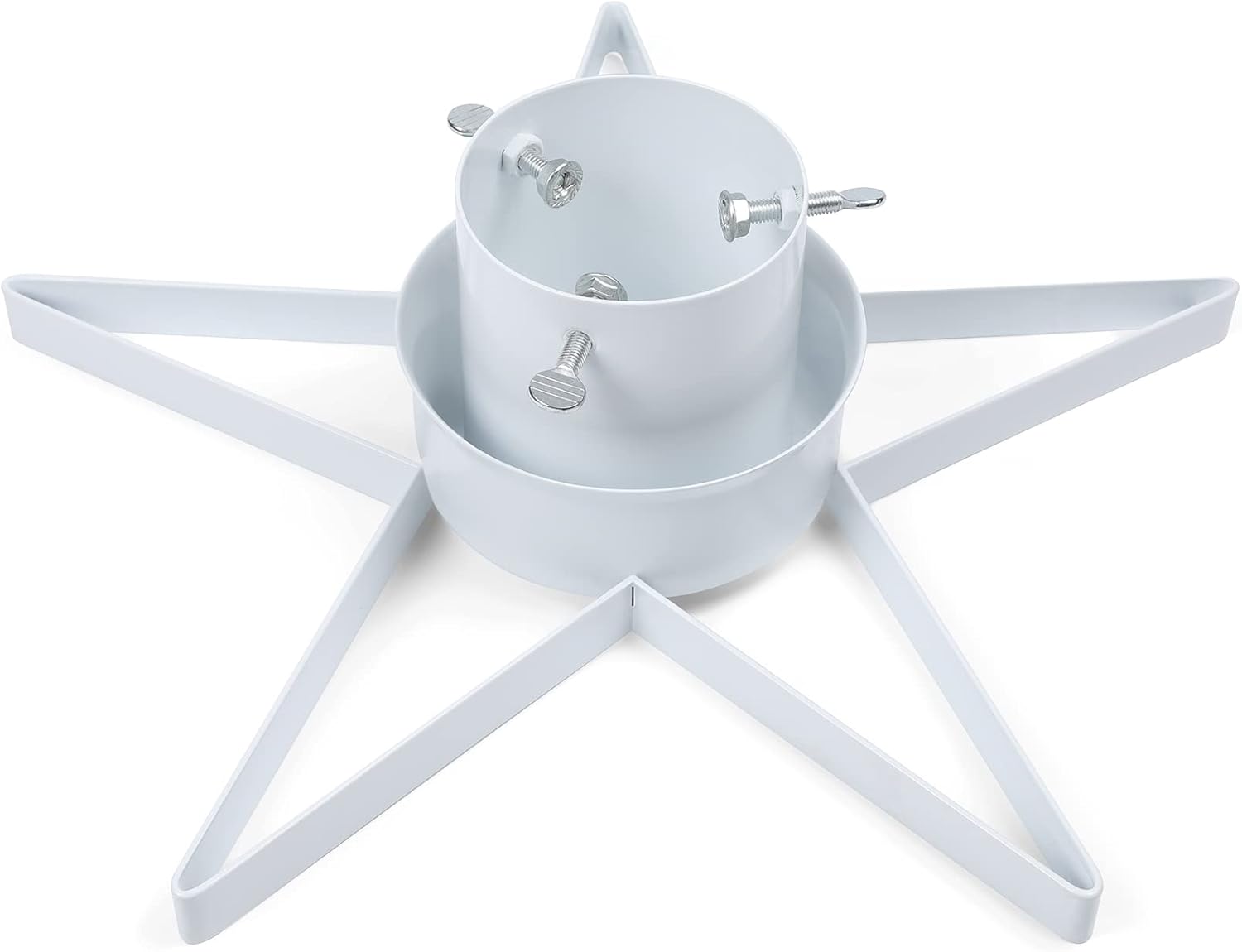 Tree Stands - Esplorilo Christmas Tree Stand for Real Tree, Adjustable Steel Tree Holder for Live Christmas Tree fits up to 6 Ft, Star Design Christmas Tree Stand Base for Xmas Tree Decoration White