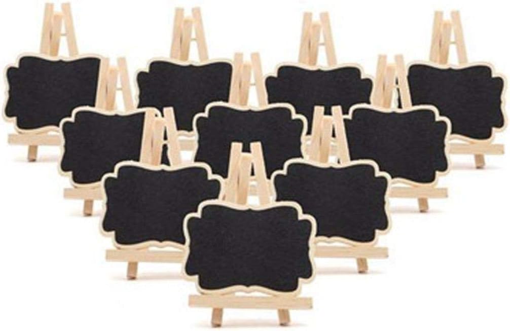 30 Pack Wood Mini Chalkboards Signs with Base Stand,Blackboards with Easel Stand,Tripod Chalkboard Markers,Clip-On Black Board,Wooden Message Board Tag Sign for Memo,Note Taking,Food Label,Party Decor
