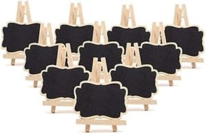 30 Pack Wood Mini Chalkboards Signs with Base Stand,Blackboards with Easel Stand,Tripod Chalkboard Markers,Clip-On Black Board,Wooden Message Board Tag Sign for Memo,Note Taking,Food Label,Party Decor
