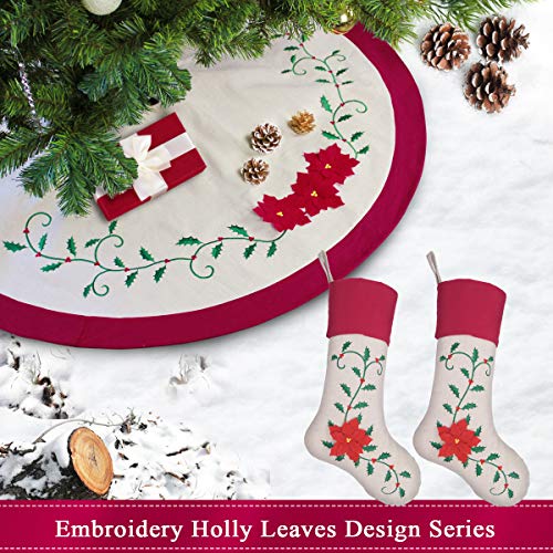 6 Ivenf+Embroidery+Poinsettia+Traditional+Decorations