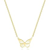 ElegGlo Gold Necklace for Women, 14k Gold Butterfly Necklaces Trendy Cute Necklace Gold Jewelry for Women