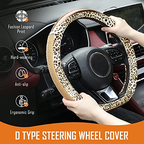 NAWATAF D Shaped Diamond Steering Wheel Cover with Bling Rhinestones