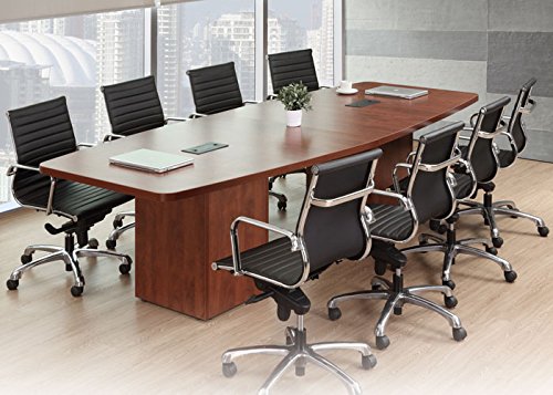 8ft - 26ft Modern Boat Shaped Conference Room Table with Cube Bases, Meeting Boardroom, Office Space (10ft w/ 2 Power Modules, Espresso)