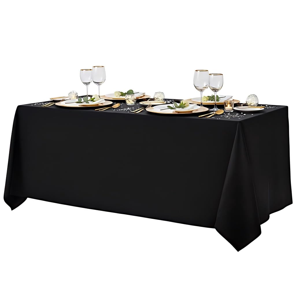 Photo 1 of Surmente Black Tablecloth for Rectangle Tables, 90 x 132-inch Rectangular Table Cloth for 6-8 Ft Tables, Polyester Table Cover for Banquets, Parties, Events