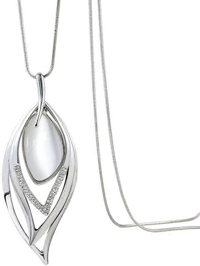 Momangel Long Chain Tassel Sweater Necklace Pendant,Fashion Opal Leaf Hollow Sweater Chain for Women Outfit Decors
