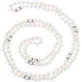 Long Pearl Necklace, Cream White Glass Faux Pearl, Multifunction Costume Jewelry, Hand-Tied Long Strand Necklace for Women