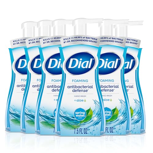 Dial Antibacterial Defense Foaming Hand Soap + Aloe, Spring Water Scent, 7.5 Fl Oz (Pack of 6), Dermatologist-Tested Hand Wash, Gentle on Skin