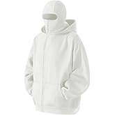 RUIZEHONG Balaclava Hoodie Men's Zip Up Fleece Double Layer Hooded Hoodie Jackets Windproof Oversized Warm Sweatshirt
