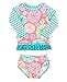 RuffleButts Little Girls Floral Striped Mix-Print Long Sleeve Rash Guard Set w/ Ruffles