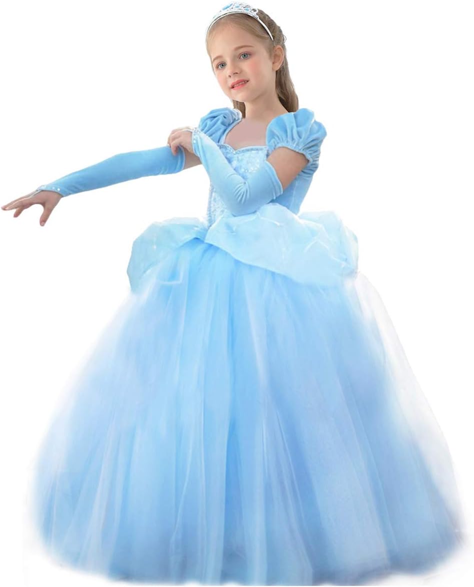 Deluxe Princess Costumes Little Girls Dress Kids Fancy Gown Cosplay Halloween Party