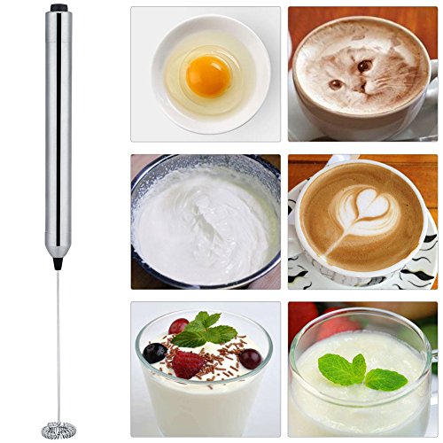 Elektrischer Milchaufschäumer, Küchenmilchschäumer Rostfreier Stahl Handmilchaufschäumer Batteriebetrieben Elektrische Kaffeemilch-Düse mit Löffel, Milk Frother für Kaffee, Latte, Cappuccino – Bild 5