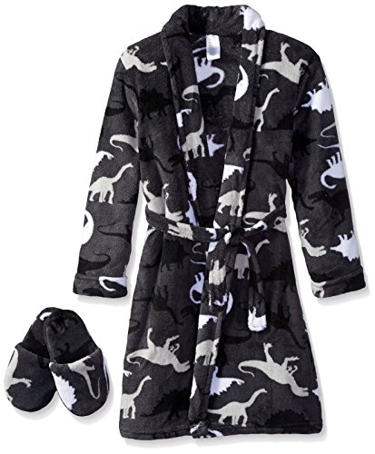 Too Cool 2 Sleep Boys' Toddler Dinosaur Camo Robe with Slippers, Gray, 2T