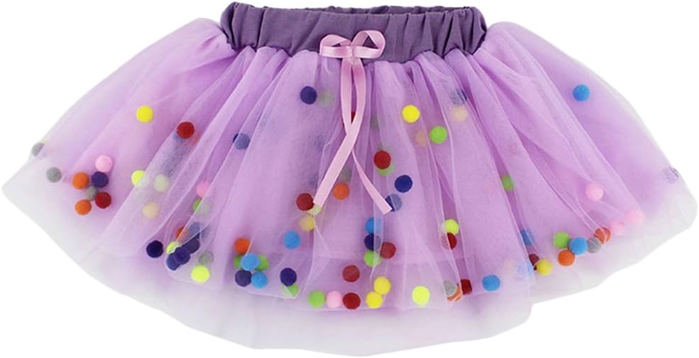 Laurelor Baby Girl Cute Rainbow Pom Pom Puff Ball Tulle Tutu Dress Lace Skirt