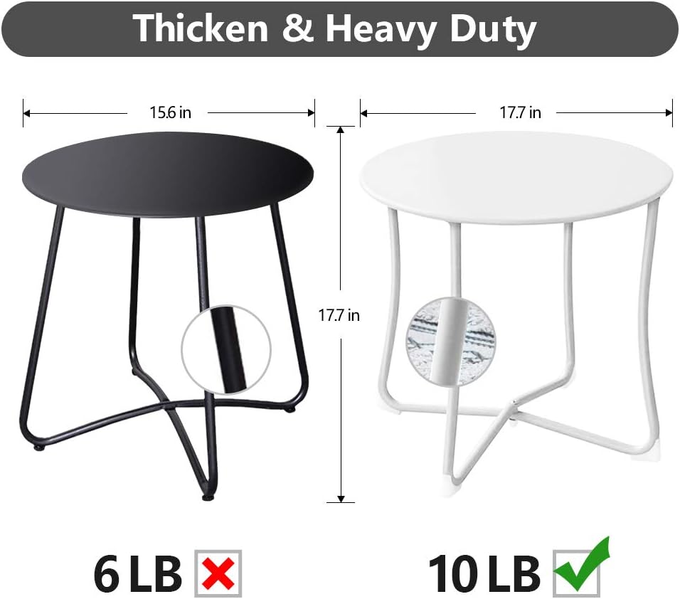 Amagabeli Metal Patio Side Table 18” x 18” Heavy Duty Weather Resistant Anti-Rust Outdoor End Table Small Steel Round Coffee Table Porch Table Snack Table for Balcony Garden Yard Lawn, White : Garden & Outdoor