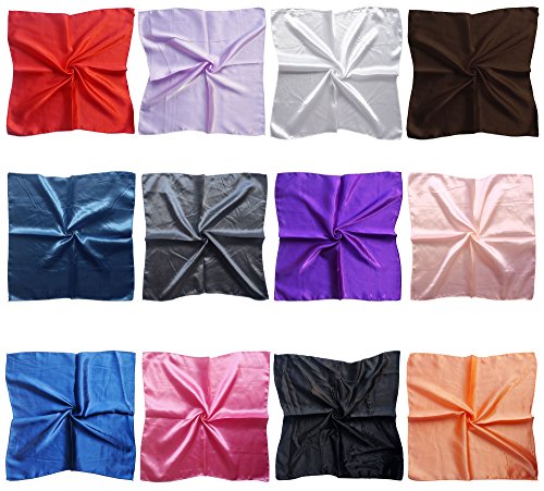 LilMents 12 Mixed Designs Small Square Satin Womens Neck Head Scarf Scarves Bundle Lot Set (Set B)
