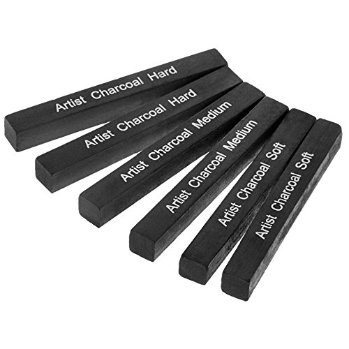 Looneng Square Compressed Charcoal Sticks Assorted, Soft, Medium, Hard, Pack of 6 - Thumbnail 2