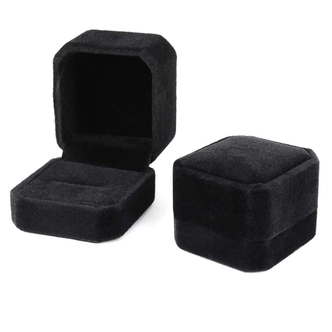 Rolin Roly 2PCS Ring Box Velvet Jewellery Gift Boxes Jewelry Storage Case Black Display Boxes for Woman Ring Organizer Holder Engagement Wedding Anniversary