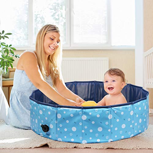 Delicacy Foldable Dog Pool, PVC Collapsible Dogs Pet Kiddie Bath Pool Swimming Pool,Bathing Tub for Dogs Cats and Kids-Blue