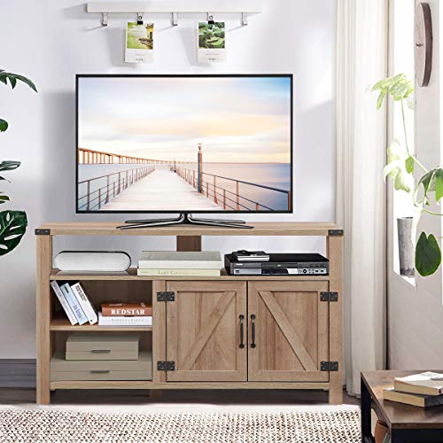 Tangkula Farmhouse Wooden TV Stand for TVs up to 55 Inches Flat Screen