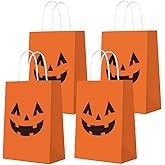 Halloween Pumpkin Gift Bags for Trick or Treat - 16 PCS Tote Favor Goody Candy Bags for Kids Adults Party Decorations