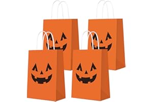 BCHOCKS Halloween Pumpkin Gift Bags for Trick or Treat - 16 PCS Tote Favor Goody Candy Bags for Kids Adults Party Decorations