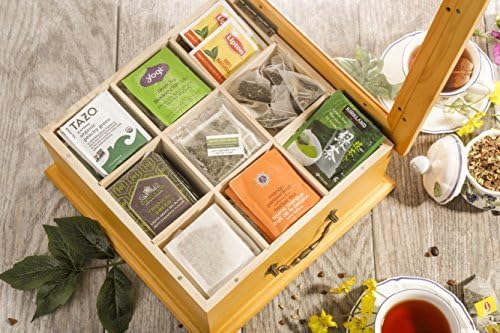 Wooden Tea Box, Tea Storage, Gourmet Tea Bag Organizer &amp; Holder, Clear Lid, 9 Compartment, 180+ Bags by Welledia
