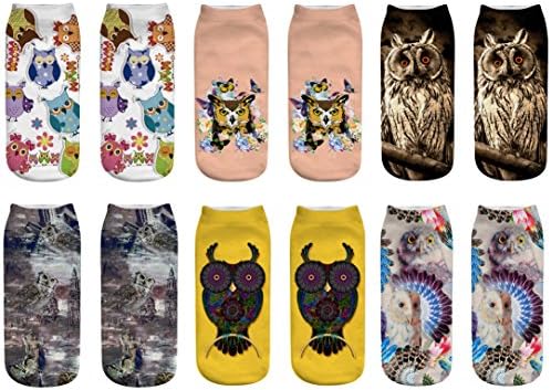 WEILAI SOCKS Women Girls 6 Pack 3D Crazy Animal Cartoon Printed Funny Casual Ankle Socks