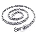 Men's 3mm Silver Stainless Steel Necklace Rope Chain, 23 Inch