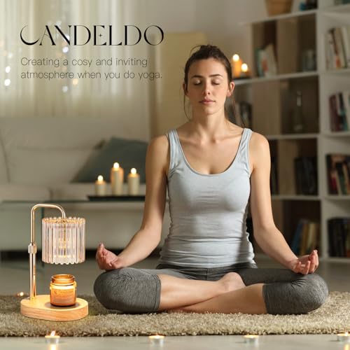 Candeldo Candle Warmer Lamp with Timer: Gold Candle Warming Lamp with 2 Bulbs Height Adjustable Wax Melt House Warming Gift New Home Decor Birthday Gift for Women